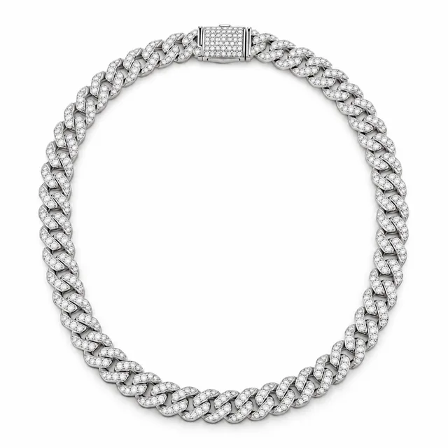 square-link pavé Cuban necklace · 6 mm · White stones, SKU JM-88C1111