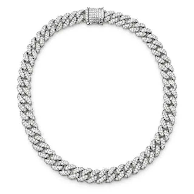 square-link pavé Cuban necklace · 8 mm · White stones, SKU JM-88C1112