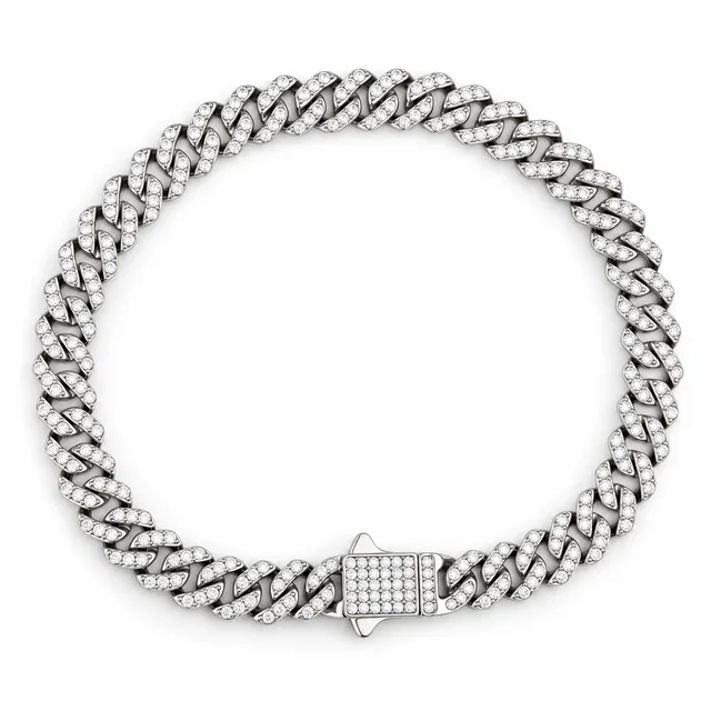 square-link pavé Cuban bracelet · 6 mm · White stones, SKU JM-88C1103