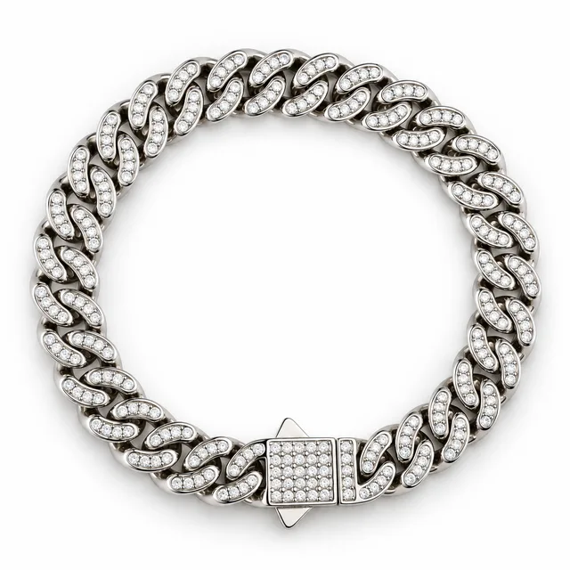 curved-link pavé Cuban bracelet · 8 mm · White stones, SKU JM-88C1106