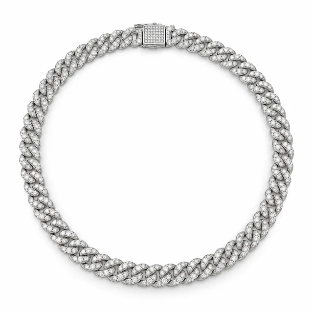 curved-link pavé Cuban necklace · 8 mm · White stones, SKU JM-88C1114