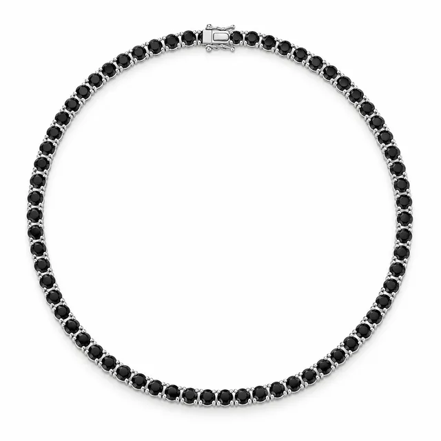 round-stone tennis necklace · 5 mm · Black stones, SKU JM-88N1290