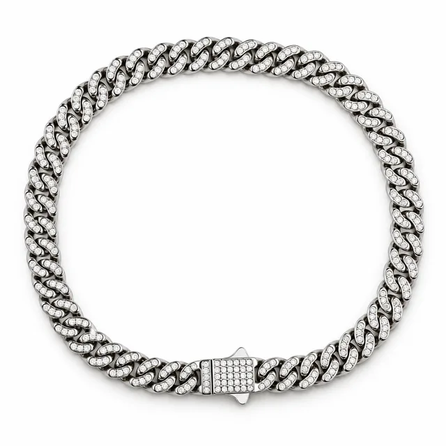 curved-link pavé Cuban bracelet · 6 mm · White stones, SKU JM-88C1105