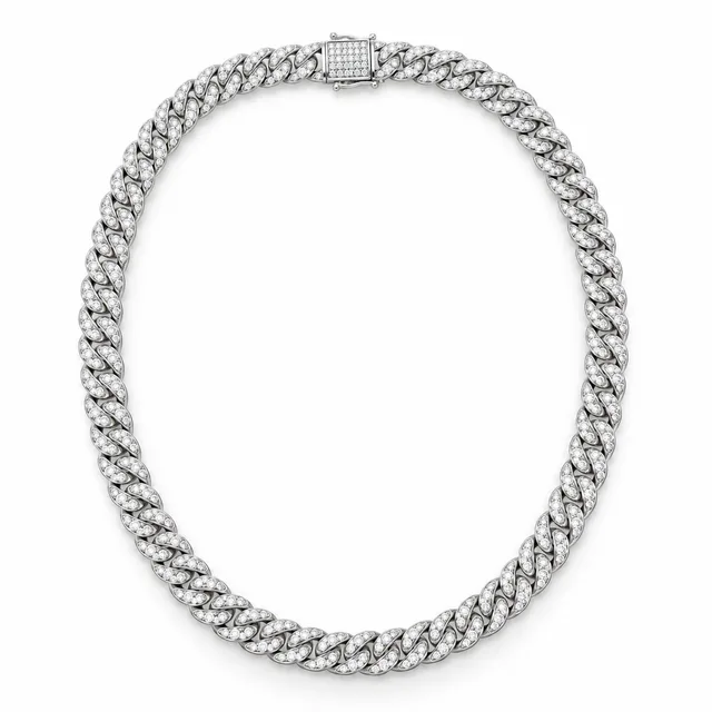 curved-link pavé Cuban necklace · 6 mm · White stones, SKU JM-88C1113
