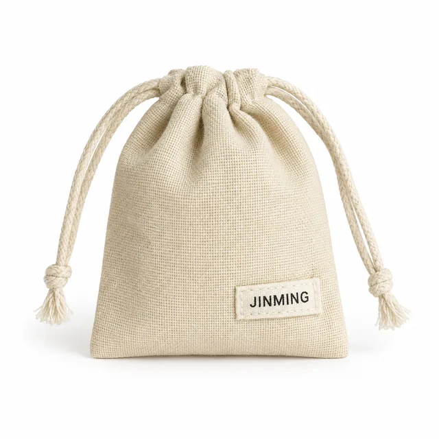 Natural Linen Drawstring Pouch with Label, SKU JM-88PKG1026