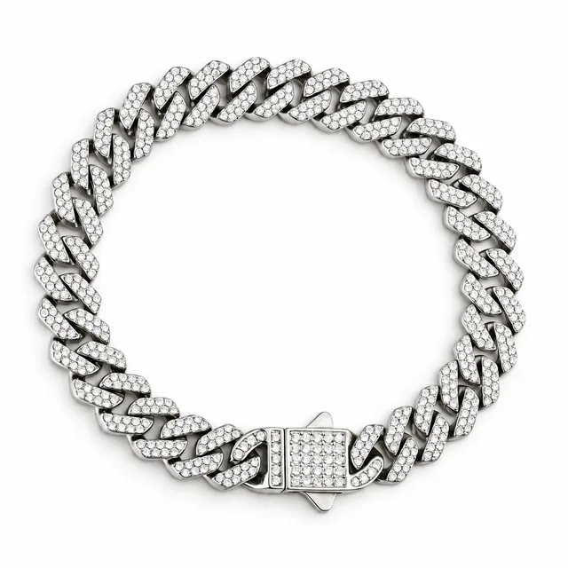 square-link pavé Cuban bracelet · 8 mm · White stones, SKU JM-88C1104