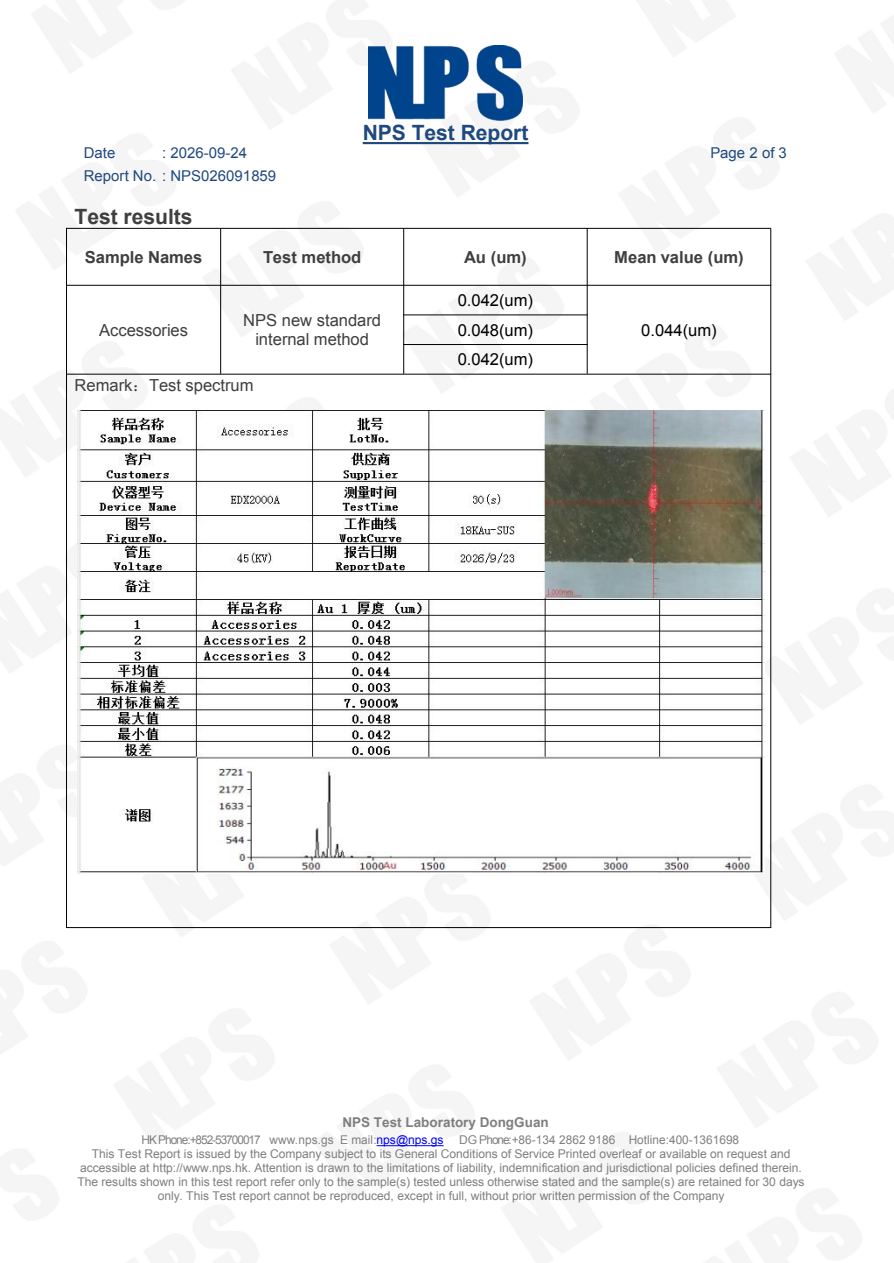 Accessories Coating Thickness Test Report, page 2 of 3