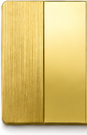 14K Gold PVD sample shown in brushed and polished finishes
