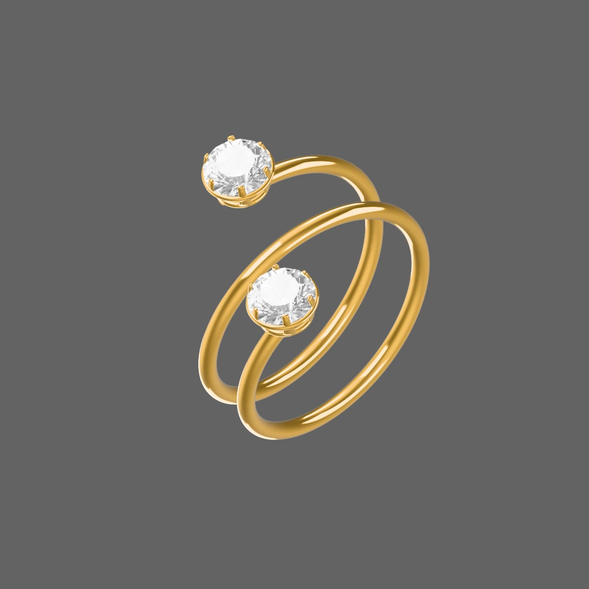 Approved Blender render of a gold double-wrap ring with two clear stones