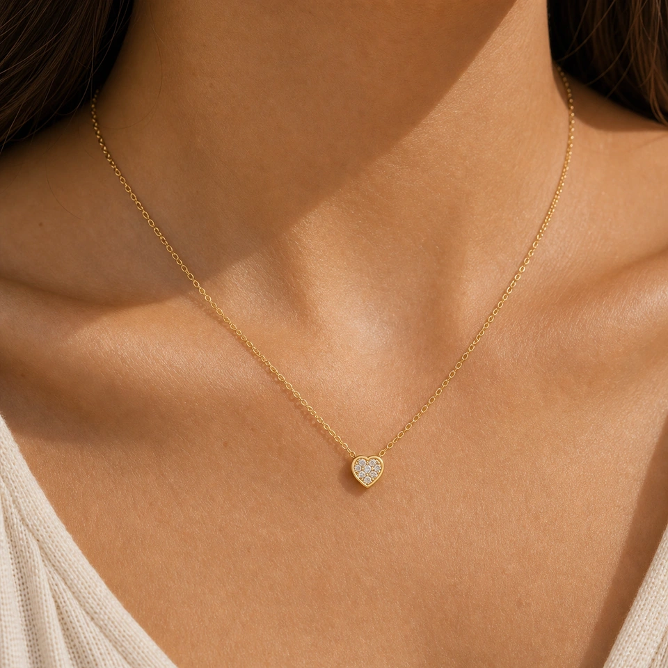 JM-N197 necklace worn in warm studio light