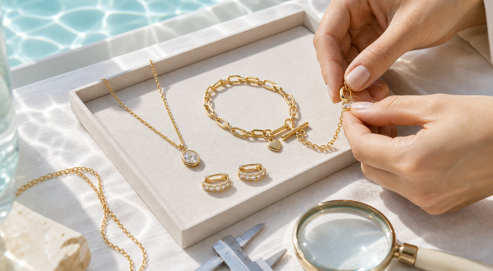 Gold jewellery detail check before shipment