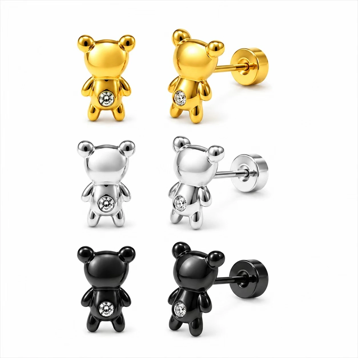 Crystal bear stud earrings, SKU JM-E239